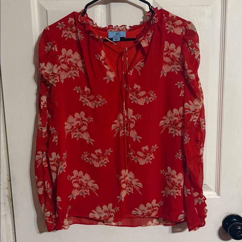 CeCe Red Floral Blouse